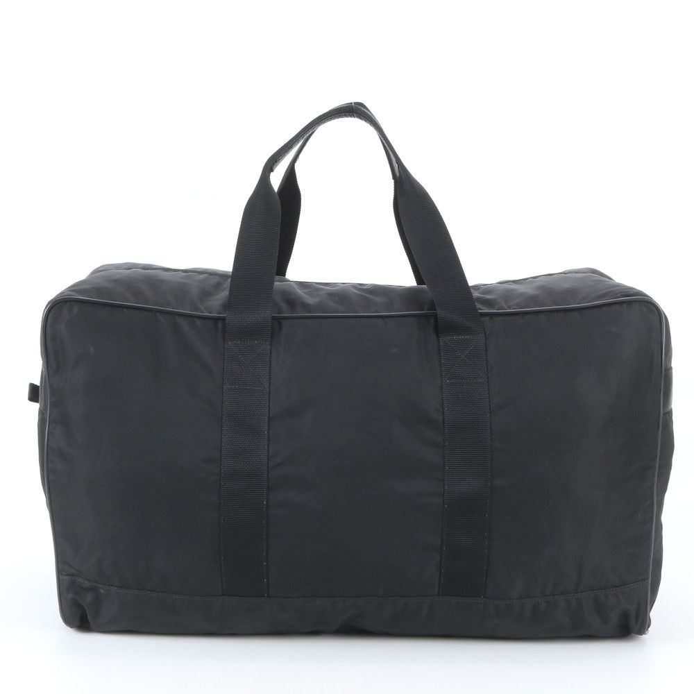 Prada Tessuto Nylon Triangle Logo Leather Boston Bag Tote Black — view 3