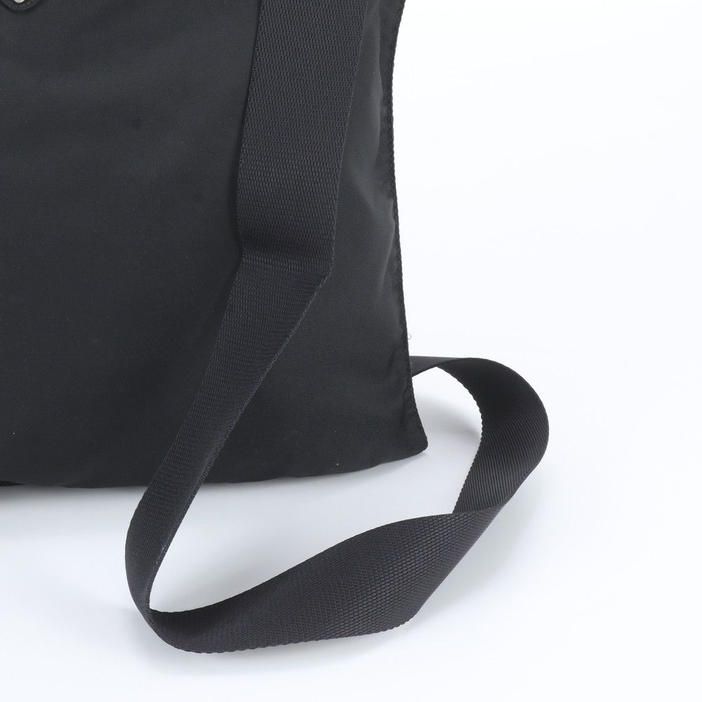 Prada Tessuto Nylon Triangle Logo Leather Shoulder Bag Crossbody Messenger Black — view 2