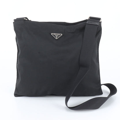Prada Tessuto Nylon Triangle Logo Leather Shoulder Bag Crossbody Messenger Black