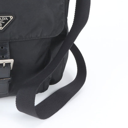 Prada Tessuto Nylon Triangle Logo Leather Shoulder Bag Crossbody Messenger Black — view 2