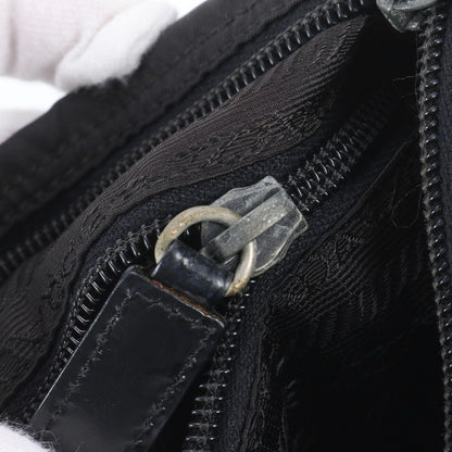 Prada Tessuto Nylon Triangle Logo Leather Shoulder Bag Crossbody Messenger Black — view 8