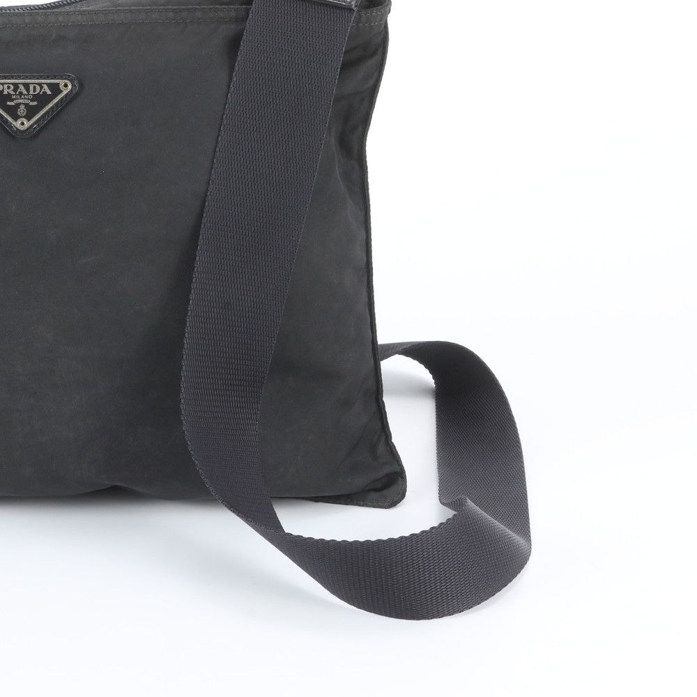 Prada Tessuto Nylon Triangle Logo Leather Shoulder Bag Crossbody Messenger Black — view 2