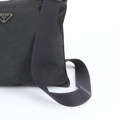 Prada Tessuto Nylon Triangle Logo Leather Shoulder Bag Crossbody Messenger Black — view 2
