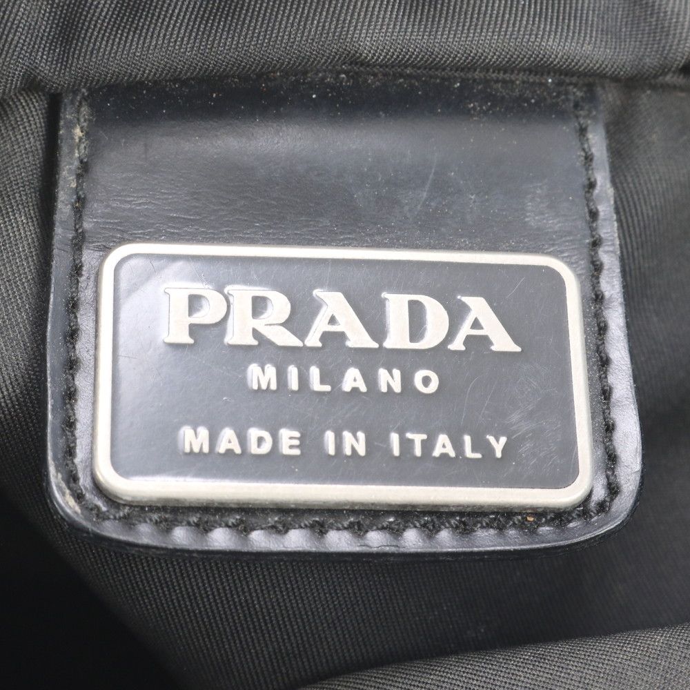 Prada Tessuto Nylon Triangle Logo Leather Shoulder Bag Crossbody Messenger Black — view 8