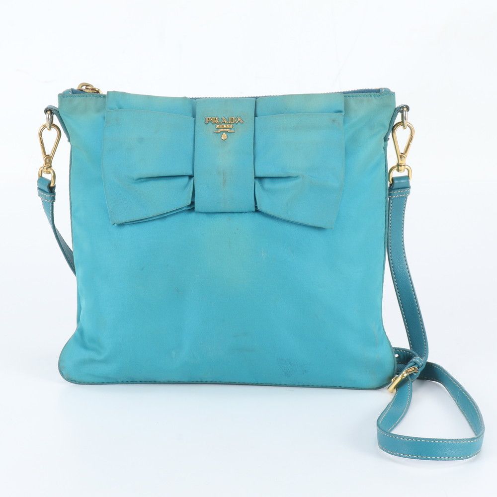 Prada Tessuto Nylon Ribbon Motif Leather Shoulder Bag Crossbody Hand
