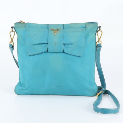 Prada Tessuto Nylon Ribbon Motif Leather Shoulder Bag Crossbody Hand