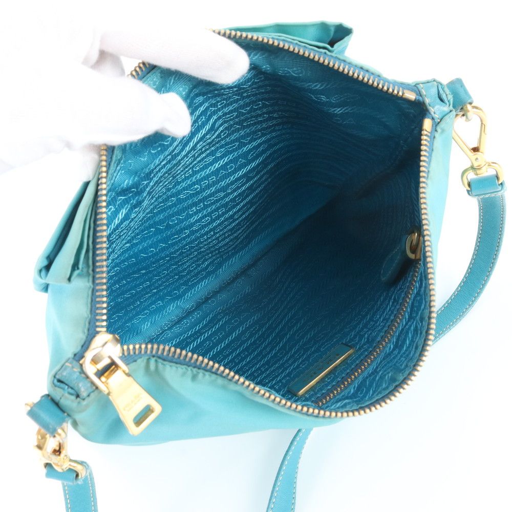 Prada Tessuto Nylon Ribbon Motif Leather Shoulder Bag Crossbody Hand — view 7