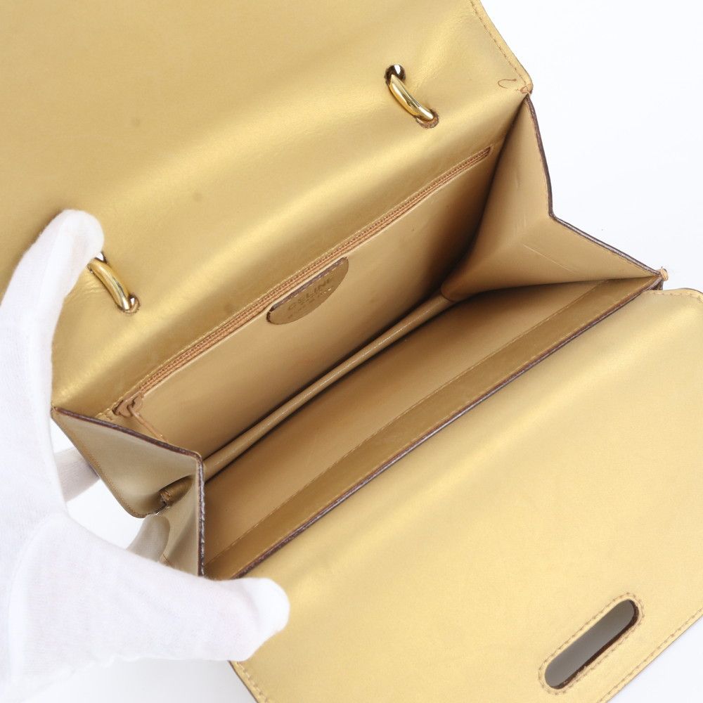 Celine Vintage Leather Handbag Gold — view 7