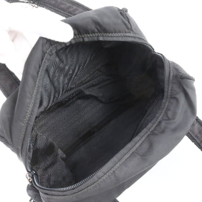Prada Tessuto Nylon Bijou Logo Embroidery Tassel Handbag Black — view 7