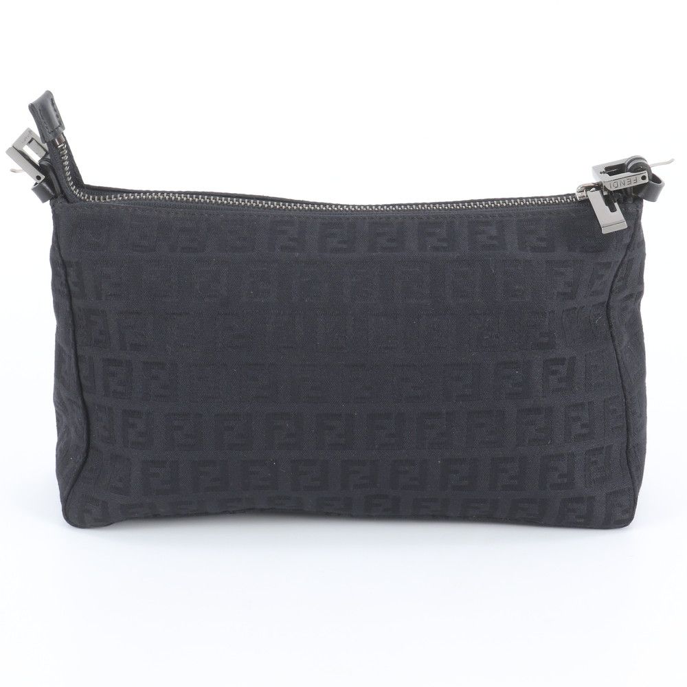 Fendi Zucchino Pouch Leather Canvas Handbag Black — view 2