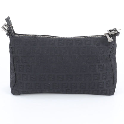Fendi Zucchino Pouch Leather Canvas Handbag Black — view 2