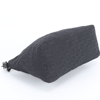 Fendi Zucchino Pouch Leather Canvas Handbag Black — view 4