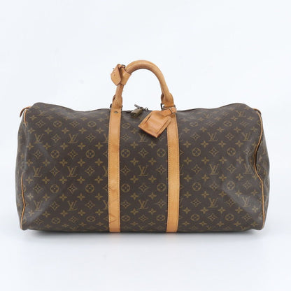 Louis Vuitton Monogram Keepall 55 Leather Boston Bag Tote Carry