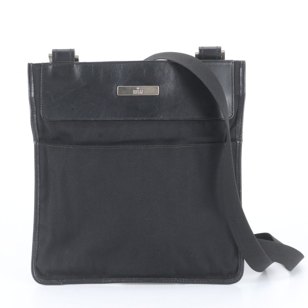 Gucci Leather Canvas Shoulder Bag Crossbody Messenger Business Black