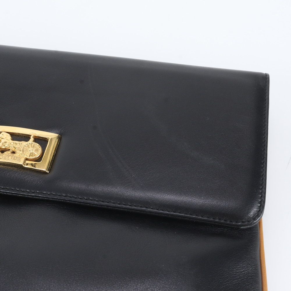 Celine Carriage Leather Clutch Pouch Business Black — view 8