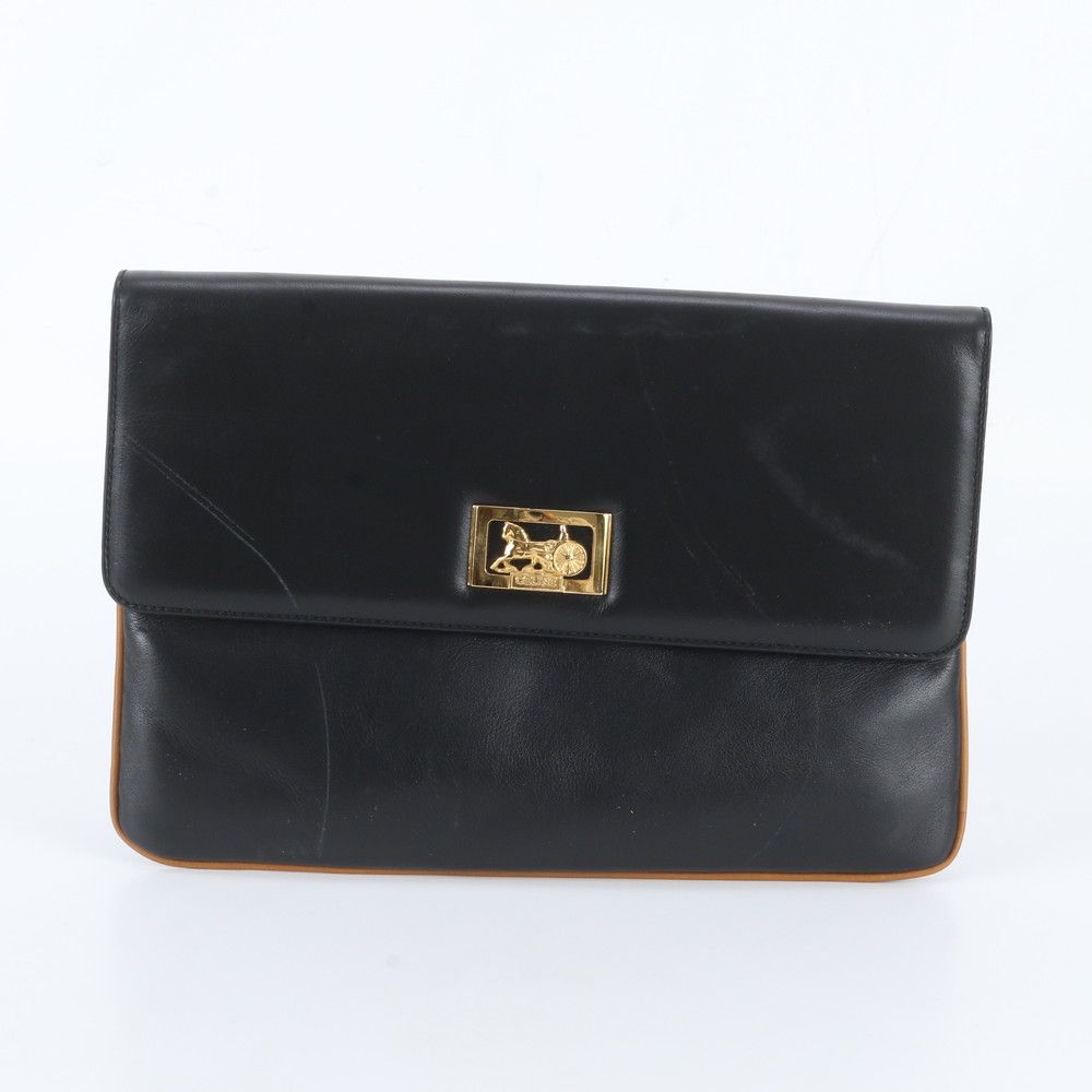 Celine Carriage Leather Clutch Pouch Business Black