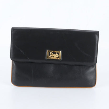 Celine Carriage Leather Clutch Pouch Business Black