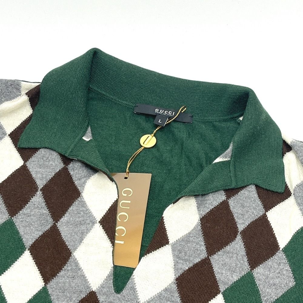 Gucci Polo Shirt Diamond Pattern Argyle Sweater Cotton Green — view 4