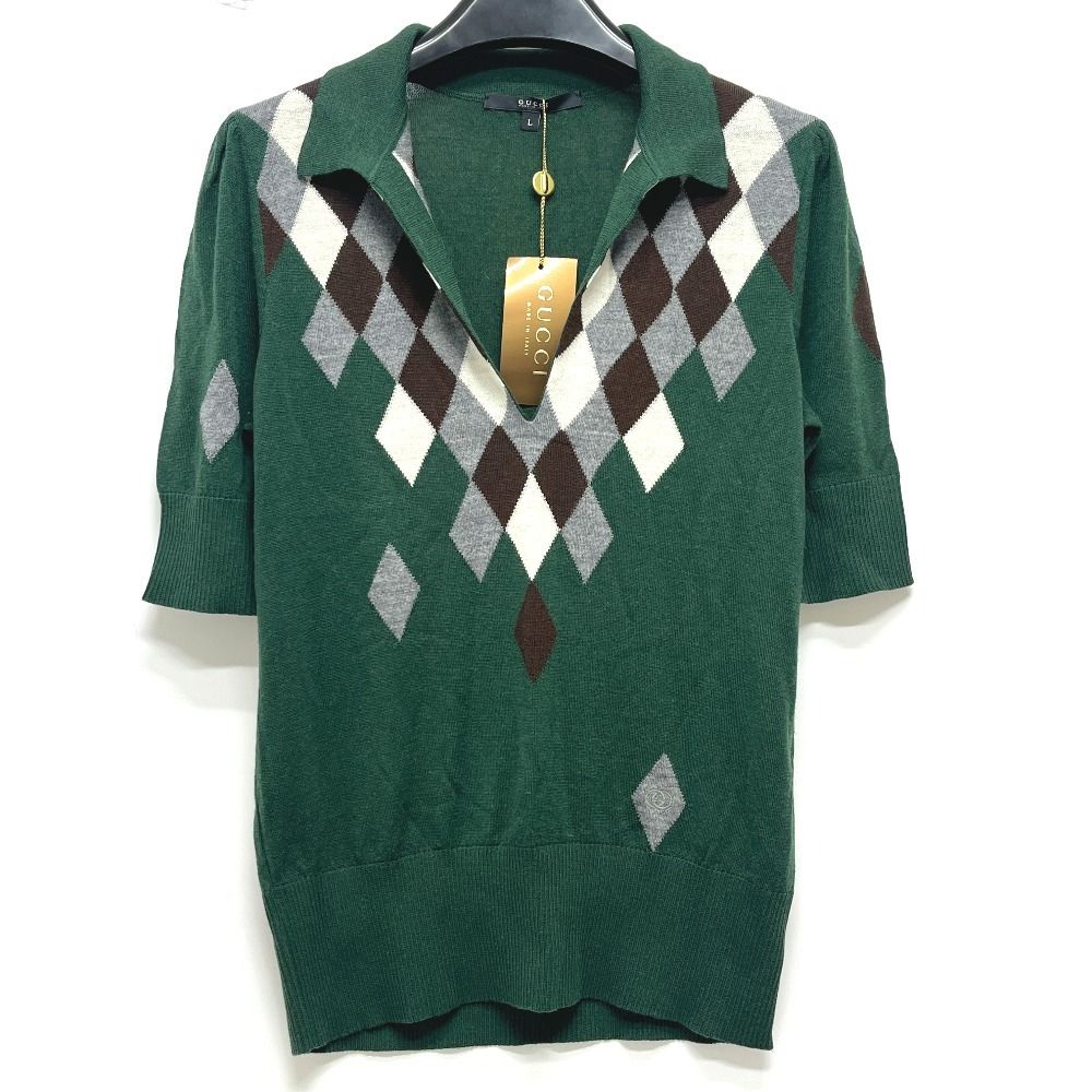 Gucci Polo Shirt Diamond Pattern Argyle Sweater Cotton Green