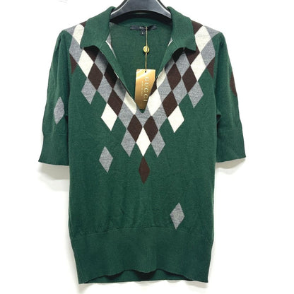 Gucci Polo Shirt Diamond Pattern Argyle Sweater Cotton Green
