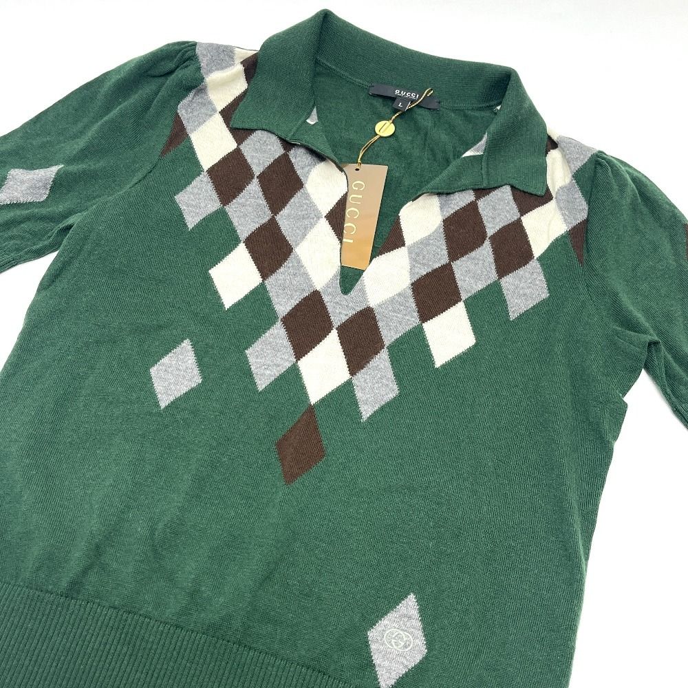 Gucci Polo Shirt Diamond Pattern Argyle Sweater Cotton Green — view 3