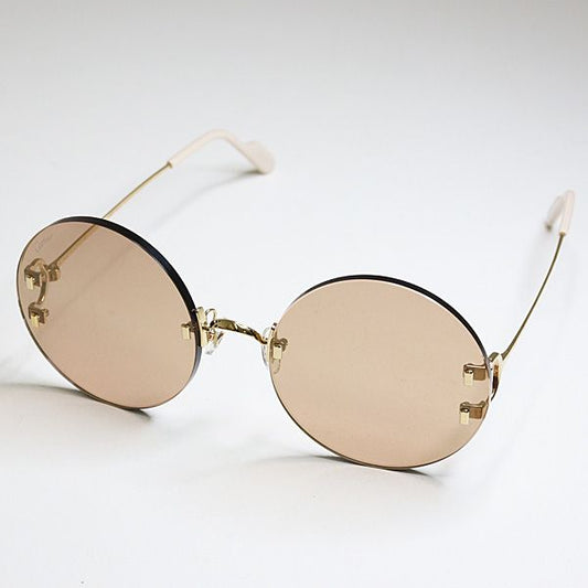 Cartier Decor C Sunglasses 003 Brown Gold Beige Round Rimless Eyewear