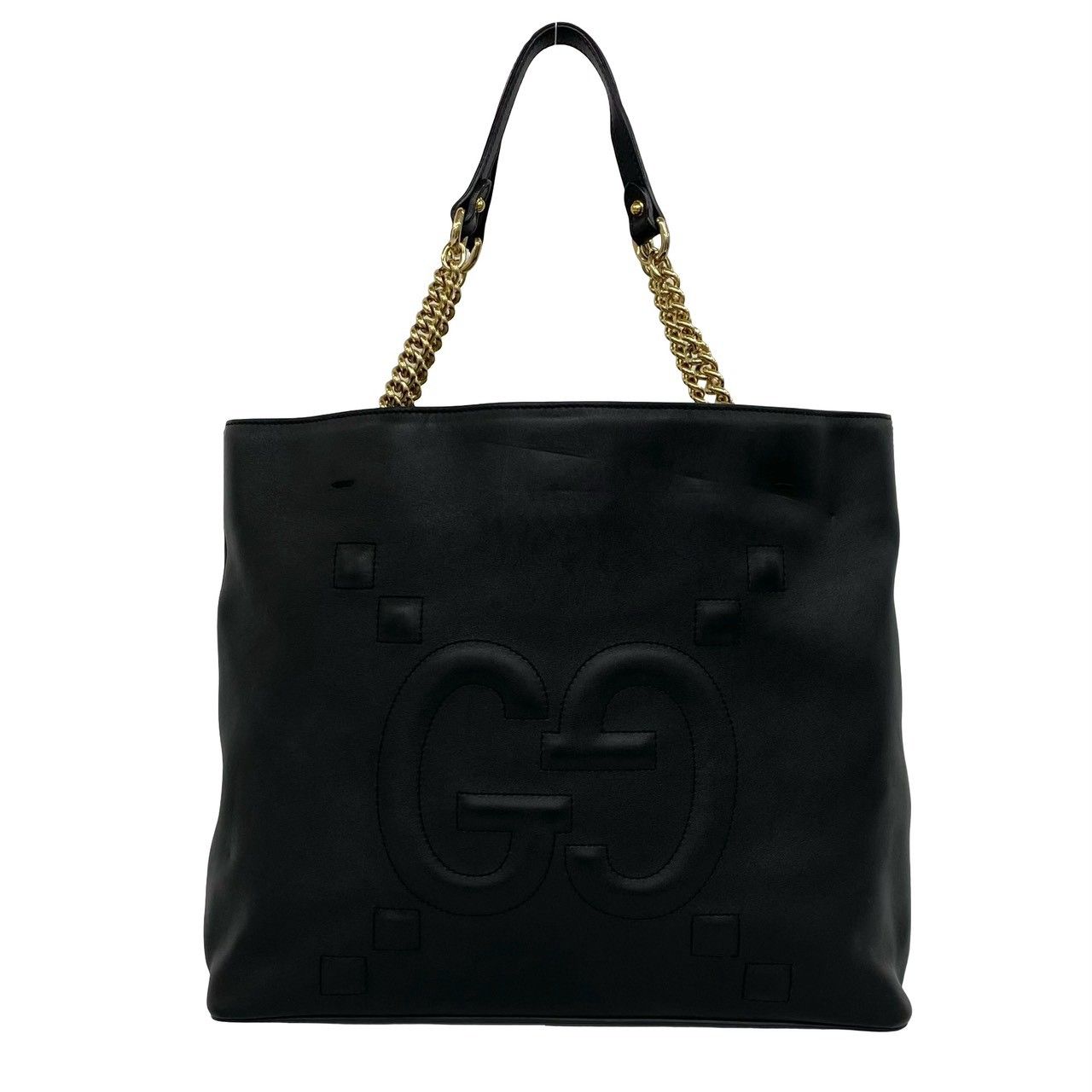 Gucci GG Logo Leather Chain Tote Shoulder Bag Black — view 3