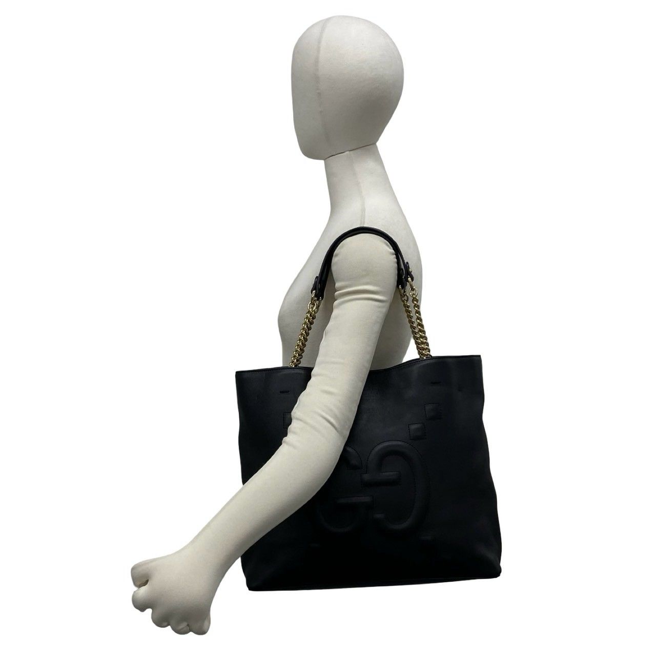 Gucci GG Logo Leather Chain Tote Shoulder Bag Black — view 2