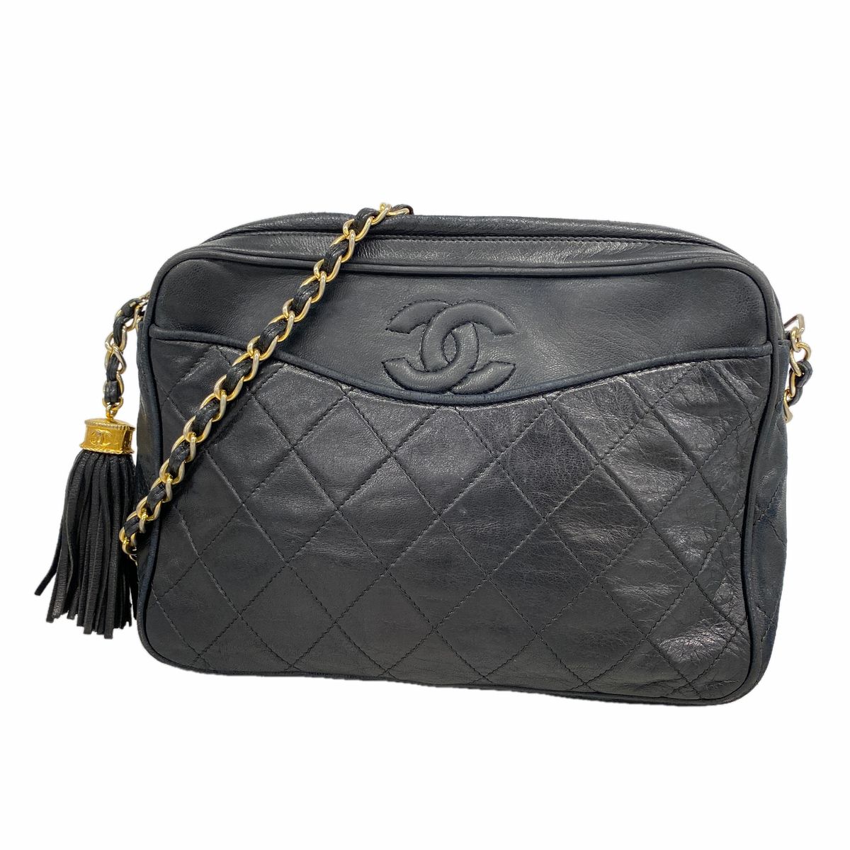 Chanel Shoulder Bag Quilted Lambskin Black Gold
