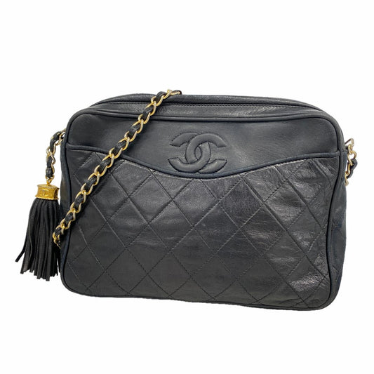 Chanel Shoulder Bag Quilted Lambskin Black Gold