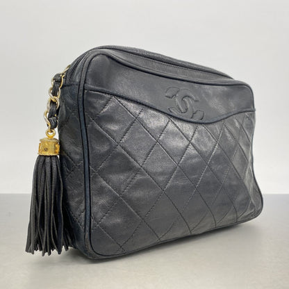 Chanel Shoulder Bag Quilted Lambskin Black Gold — view 2