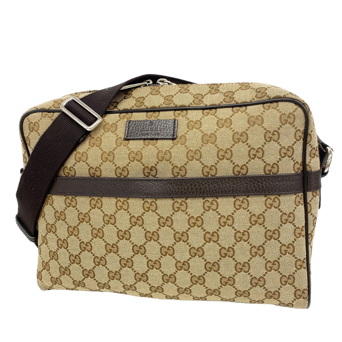 Gucci Shoulder Bag GG Canvas Beige Silver