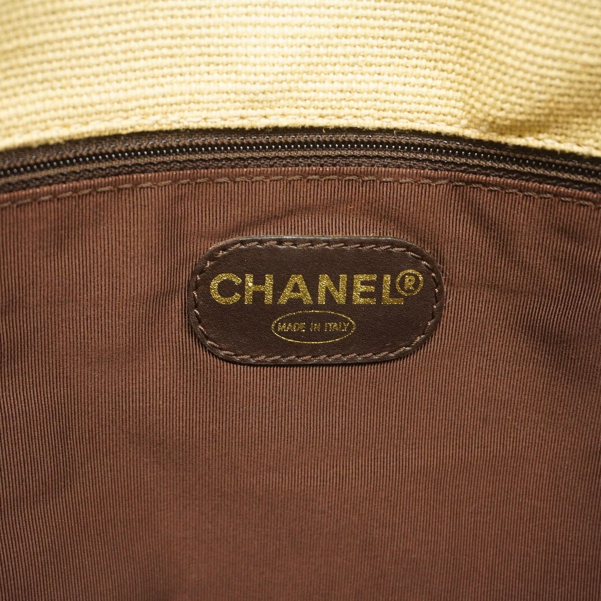 Chanel Tote Bag Canvas Beige Brown Gold — view 5