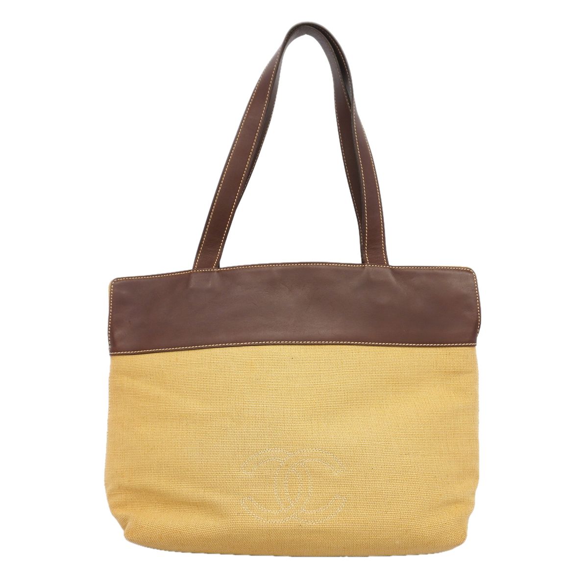Chanel Tote Bag Canvas Beige Brown Gold