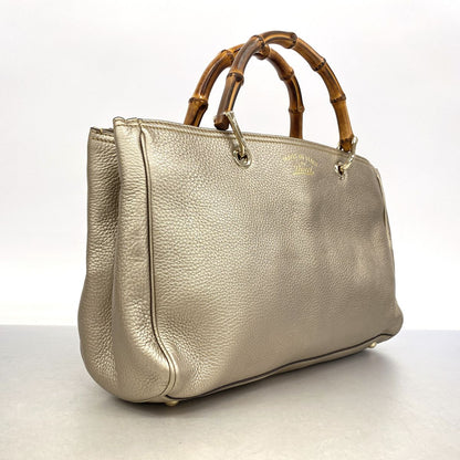 Gucci Handbag Bamboo Leather Pale Silver Champagne Gold 2-Way Bag — view 2
