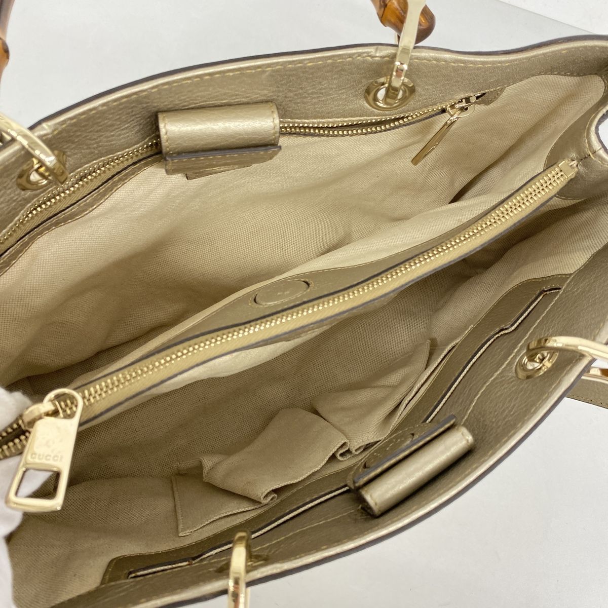 Gucci Handbag Bamboo Leather Pale Silver Champagne Gold 2-Way Bag — view 4