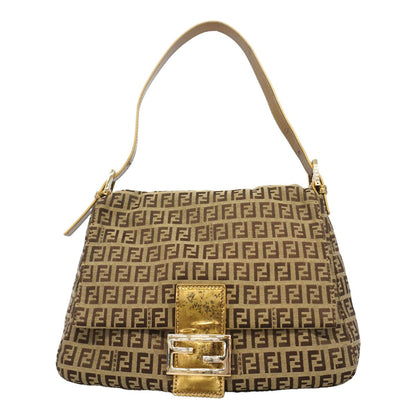 Fendi Handbag Zucchino Mamma Bucket Nylon Canvas Beige Brown Champagne Gold