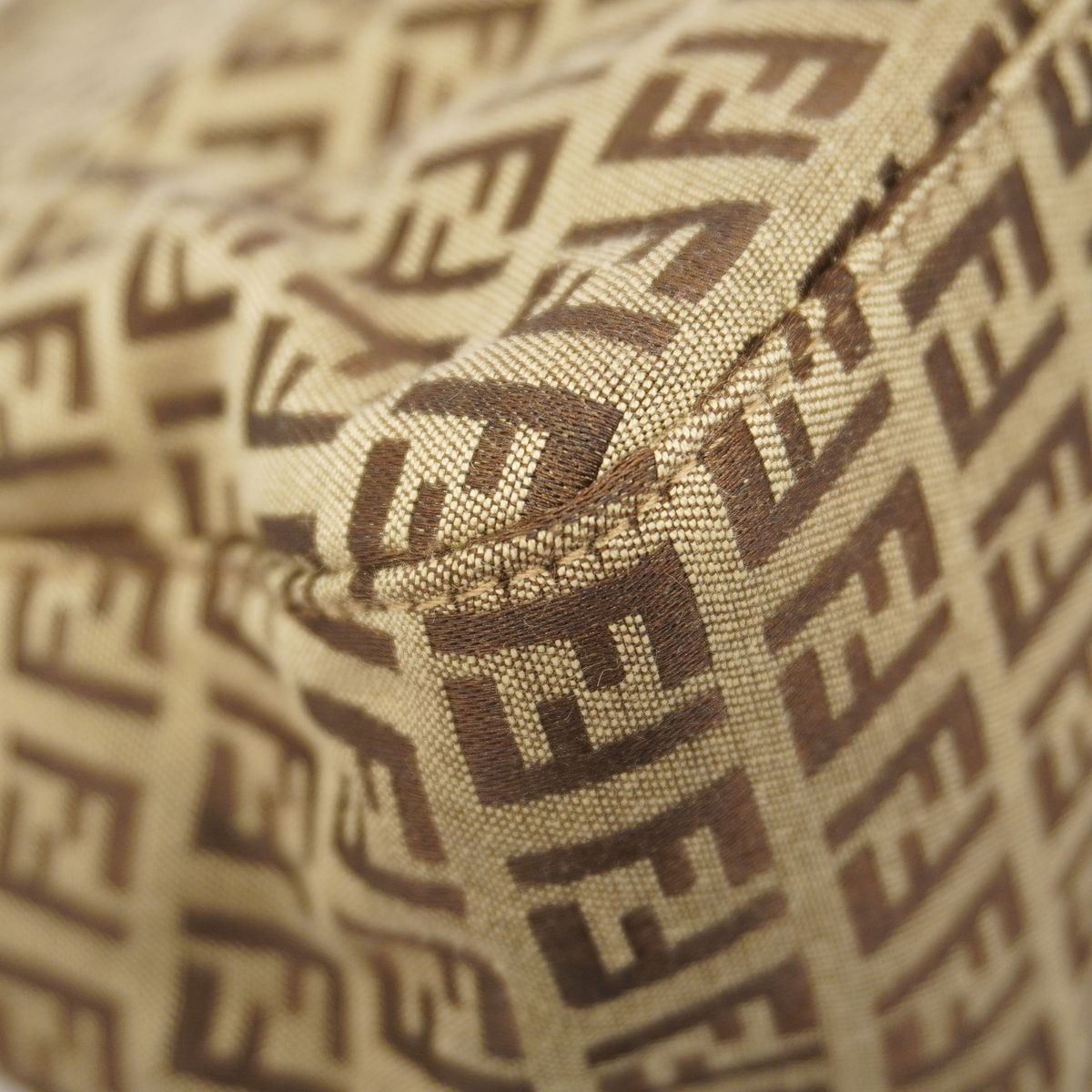 Fendi Handbag Zucchino Mamma Bucket Nylon Canvas Beige Brown Champagne Gold — view 6