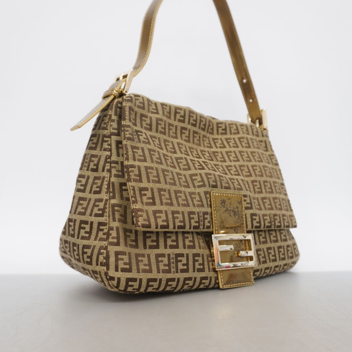 Fendi Handbag Zucchino Mamma Bucket Nylon Canvas Beige Brown Champagne Gold — view 2