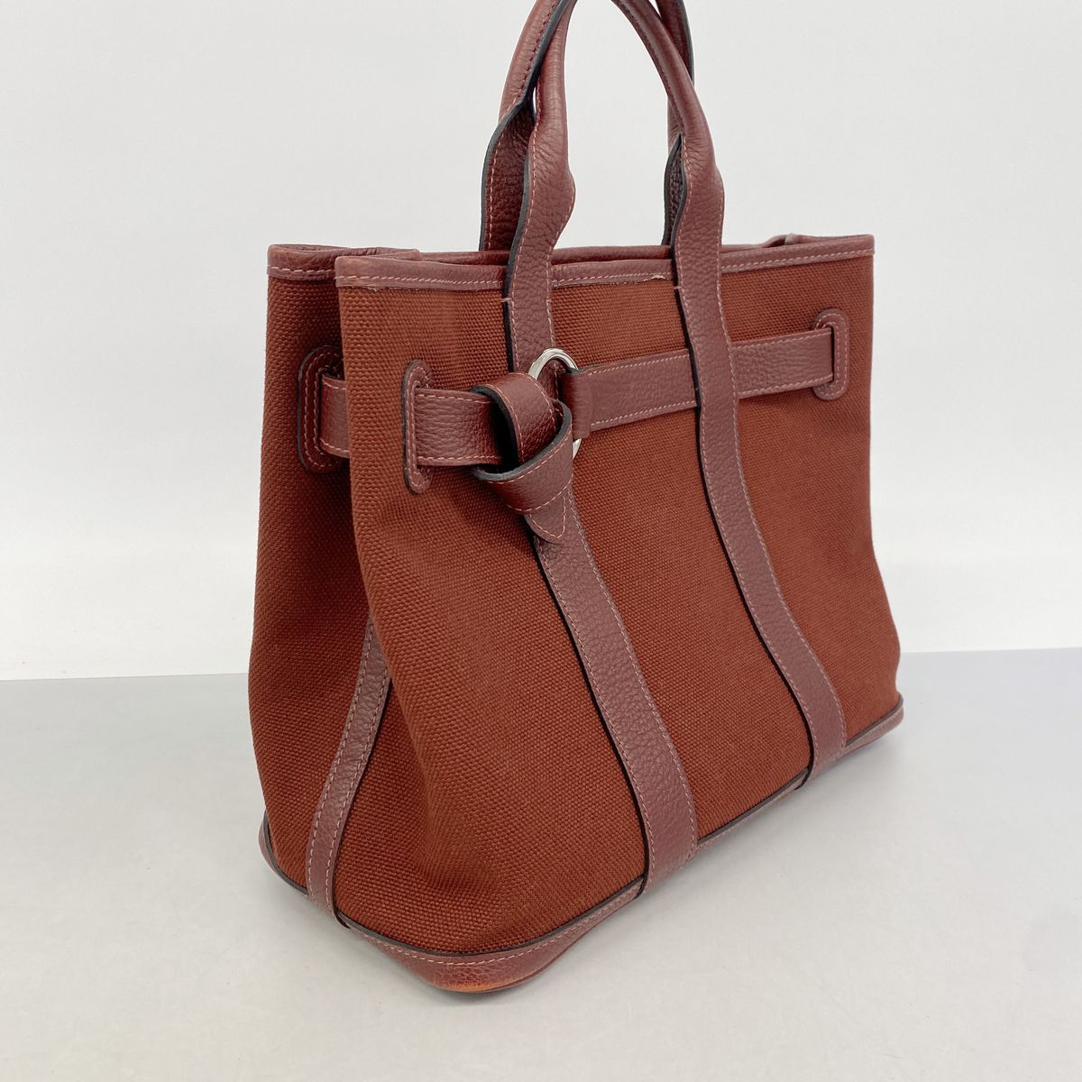Hermes Tote Bag Petite Ceinture Toile H Red Silver — view 2
