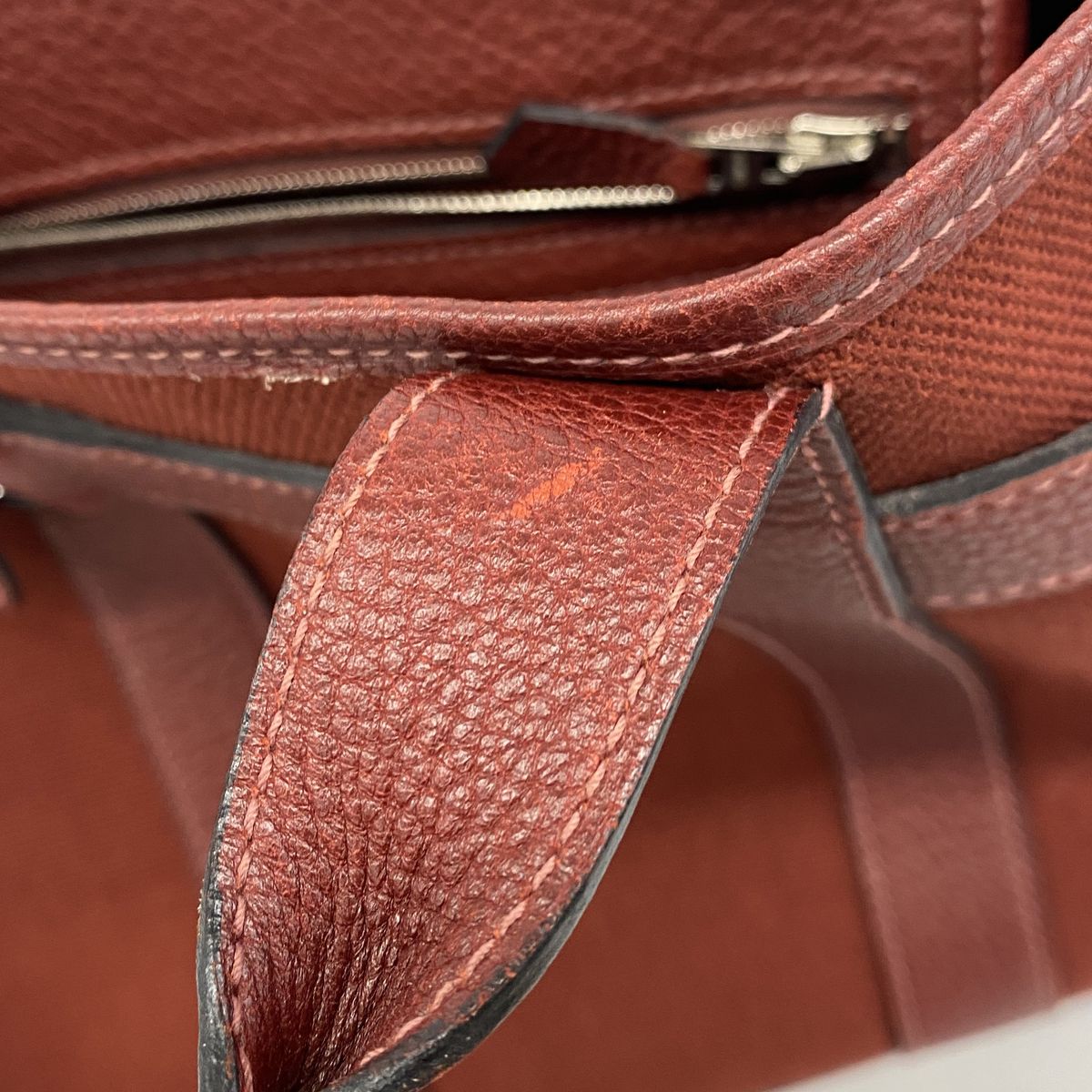 Hermes Tote Bag Petite Ceinture Toile H Red Silver — view 8