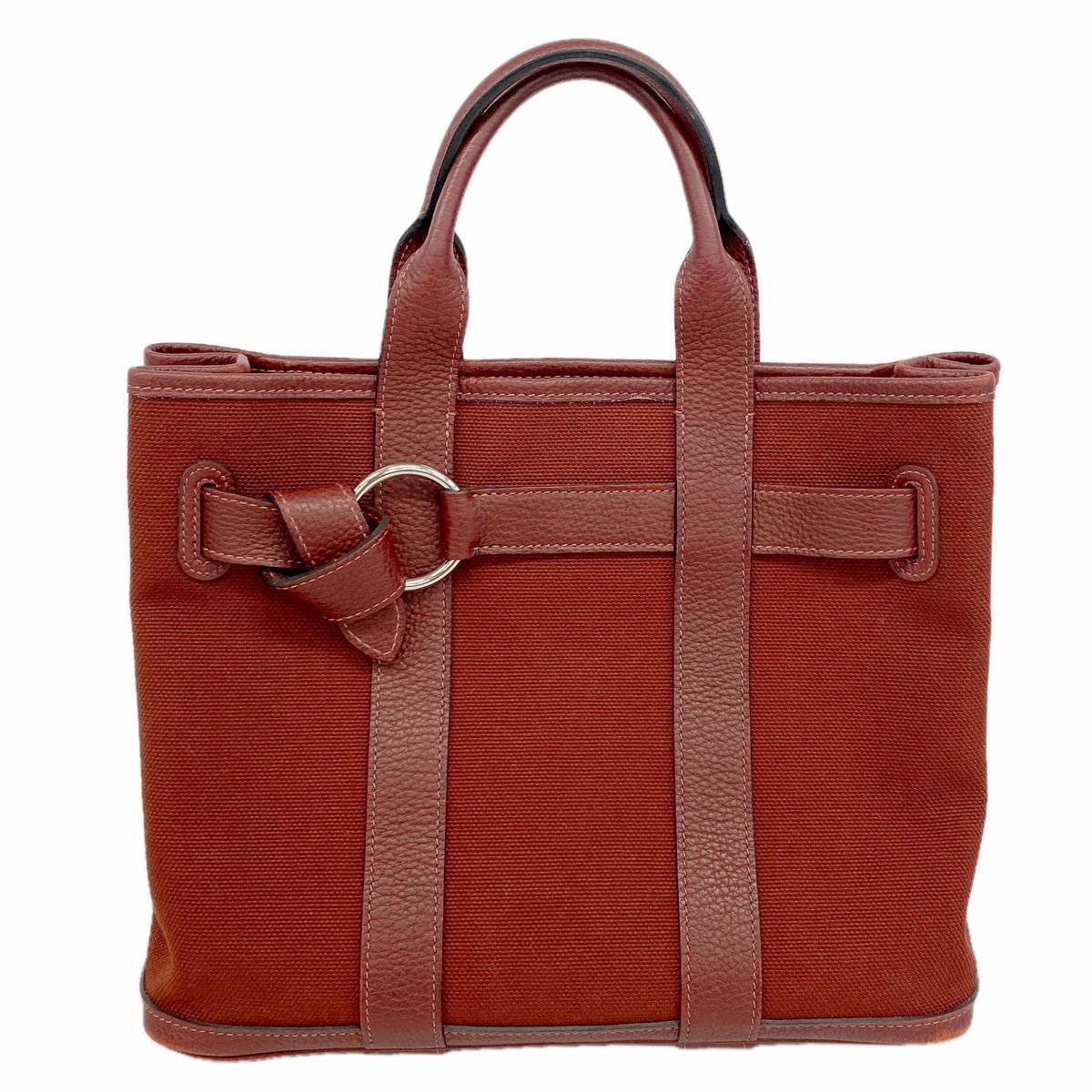 Hermes Tote Bag Petite Ceinture Toile H Red Silver