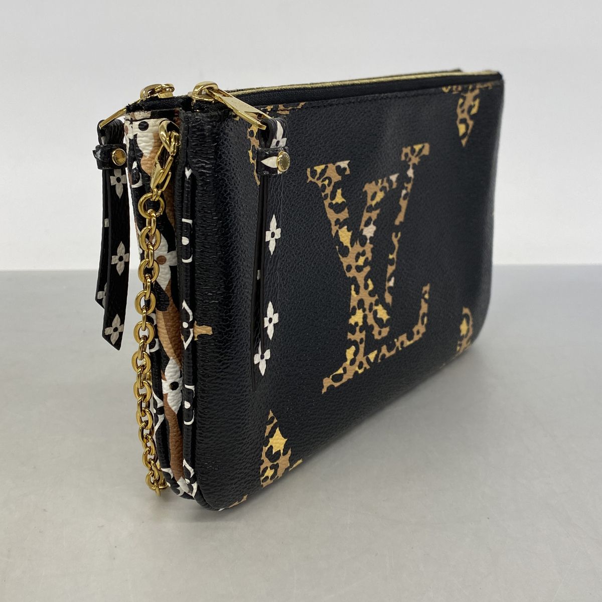 Louis Vuitton Shoulder Bag Monogram Jungle Pochette Double Zip Black Brown — view 2