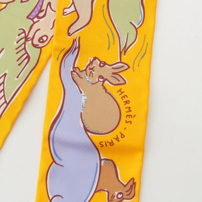 Hermes Twilly Silk Mille Et Un Lapins Thousand and One Rabbit Scarf Yellow — view 3