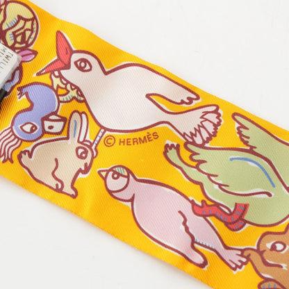 Hermes Twilly Silk Mille Et Un Lapins Thousand and One Rabbit Scarf Yellow — view 4