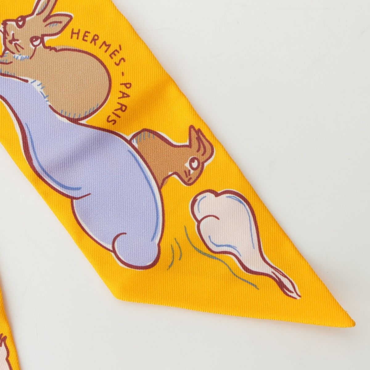 Hermes Twilly Silk Mille Et Un Lapins Thousand and One Rabbit Scarf Yellow — view 7