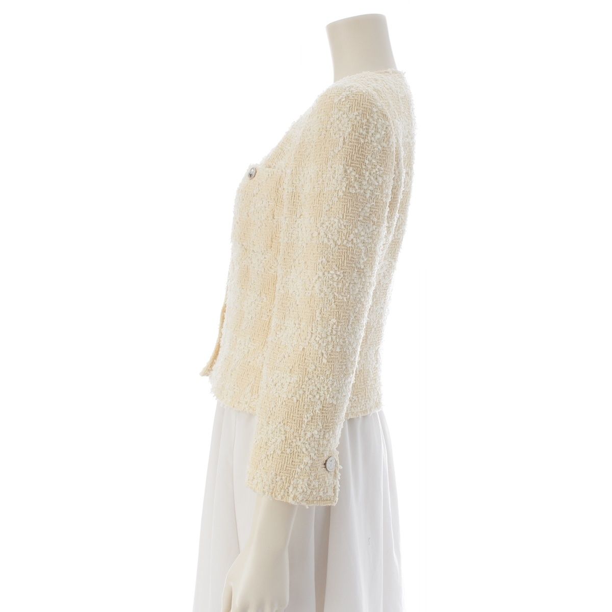 Chanel Tweed Coco Buttons Collarless Jacket White 36 — view 3
