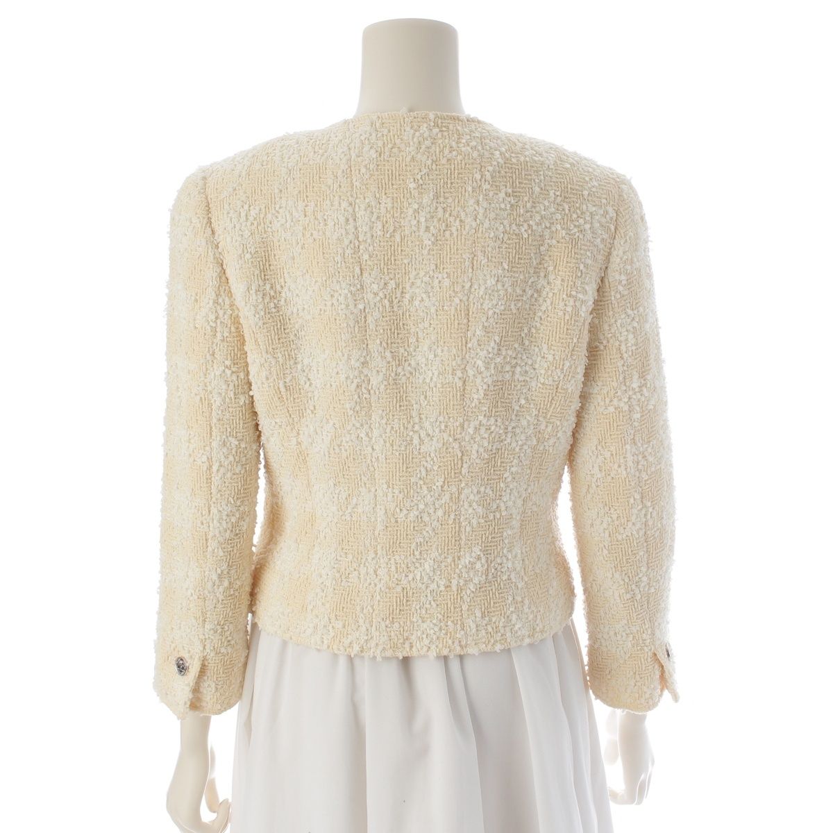 Chanel Tweed Coco Buttons Collarless Jacket White 36 — view 4
