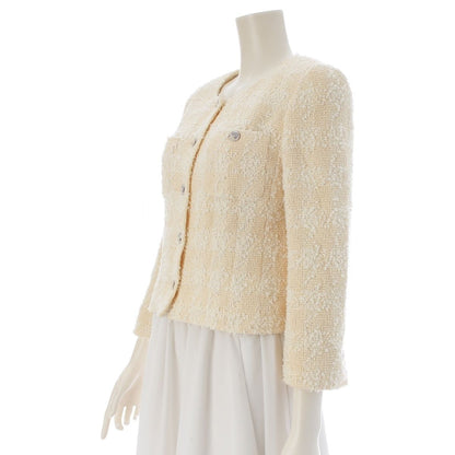 Chanel Tweed Coco Buttons Collarless Jacket White 36 — view 2