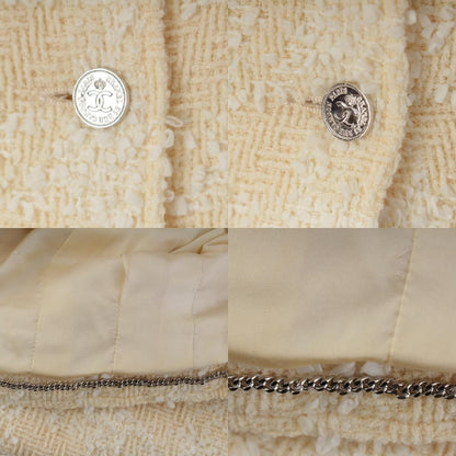 Chanel Tweed Coco Buttons Collarless Jacket White 36 — view 8